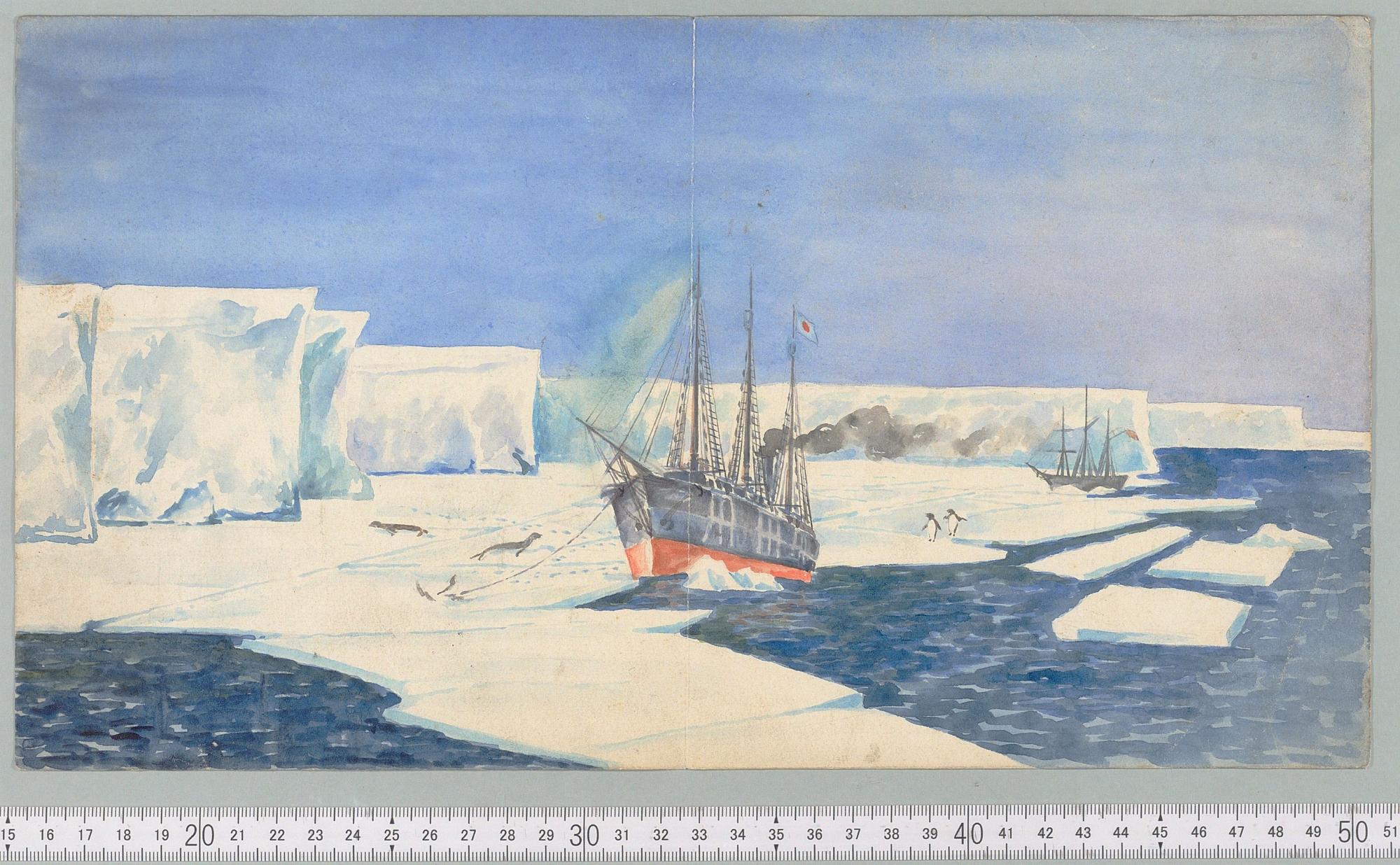 野村直吉筆スケッチ「氷岸に碇泊した開南丸2」