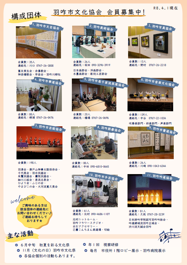 羽咋市文化協会団体一覧