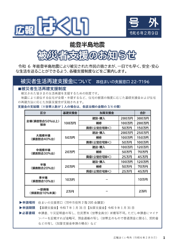 紙面イメージ（広報はくい 号外 2024年(令和6年) 2月9日）